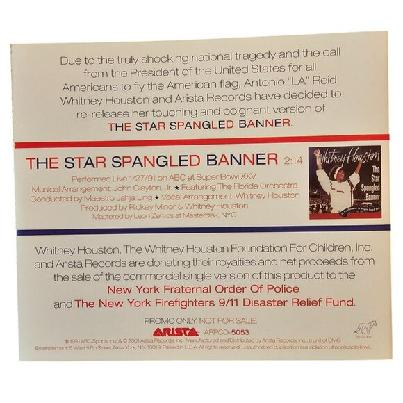 Whitney Houston The Star-Spangled Banner Single Patriotic Collectible  37590cd - Picture 2 of 2